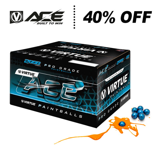 Virtue Ace Paintballs - Blue V-Logo Shell / Orange Fill - 1 Case