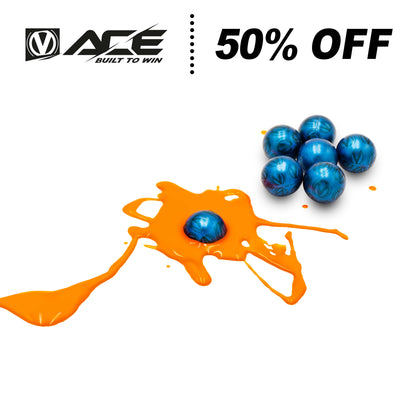 Virtue Ace Paintballs - .68 Caliber Blue V-Logo Shell/Orange Fill - 500 Rounds